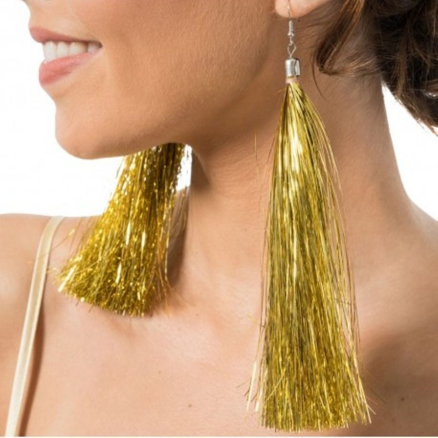 Kostüm Lametta Ohrringe 17 cm, Gold