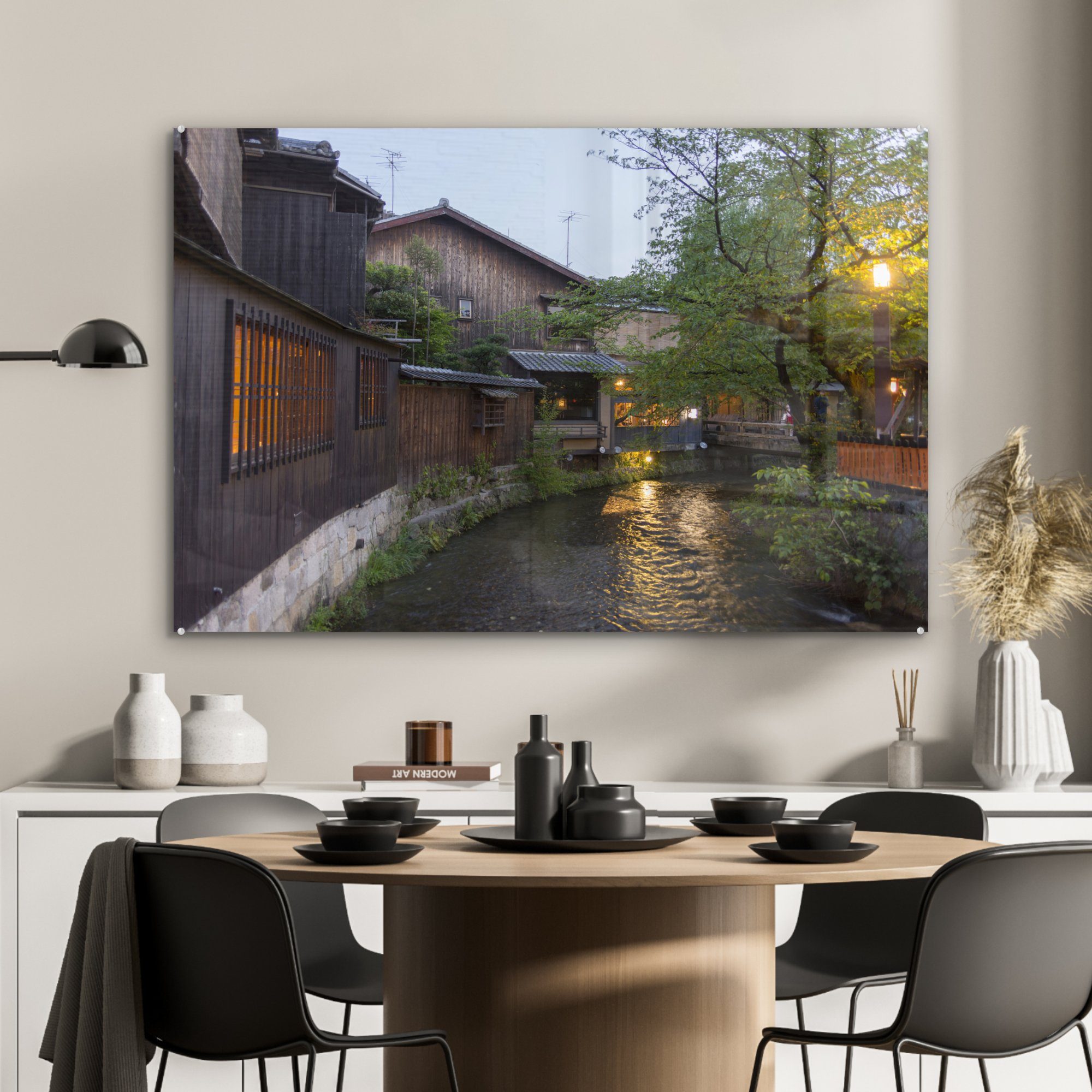 Fluss Acrylglasbild (1 in Häuser Schlafzimmer in Acrylglasbilder alten Hauptstadt kaiserlichen & und Kyoto, St), MuchoWow der Gion Wohnzimmer