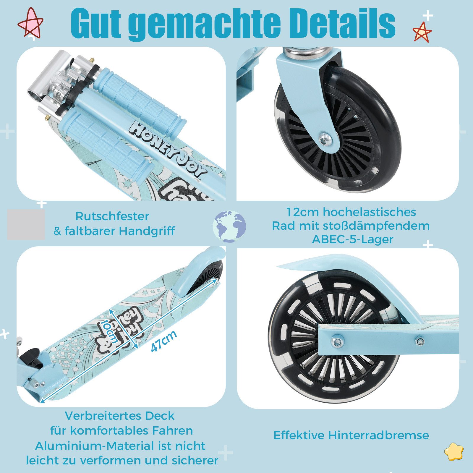COSTWAY Cityroller Kinder Scooter, höhenverstellbar, klappbar, mit 2 LED Räder