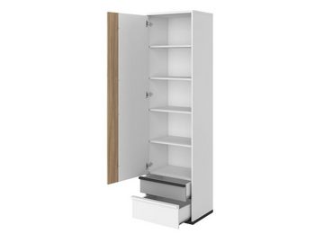 MIRJAN24 Kleiderschrank 1D2S Imola IM03 (mit Drehtür und zwei Schubladen) Holzgriffe, 55x40x199 cm