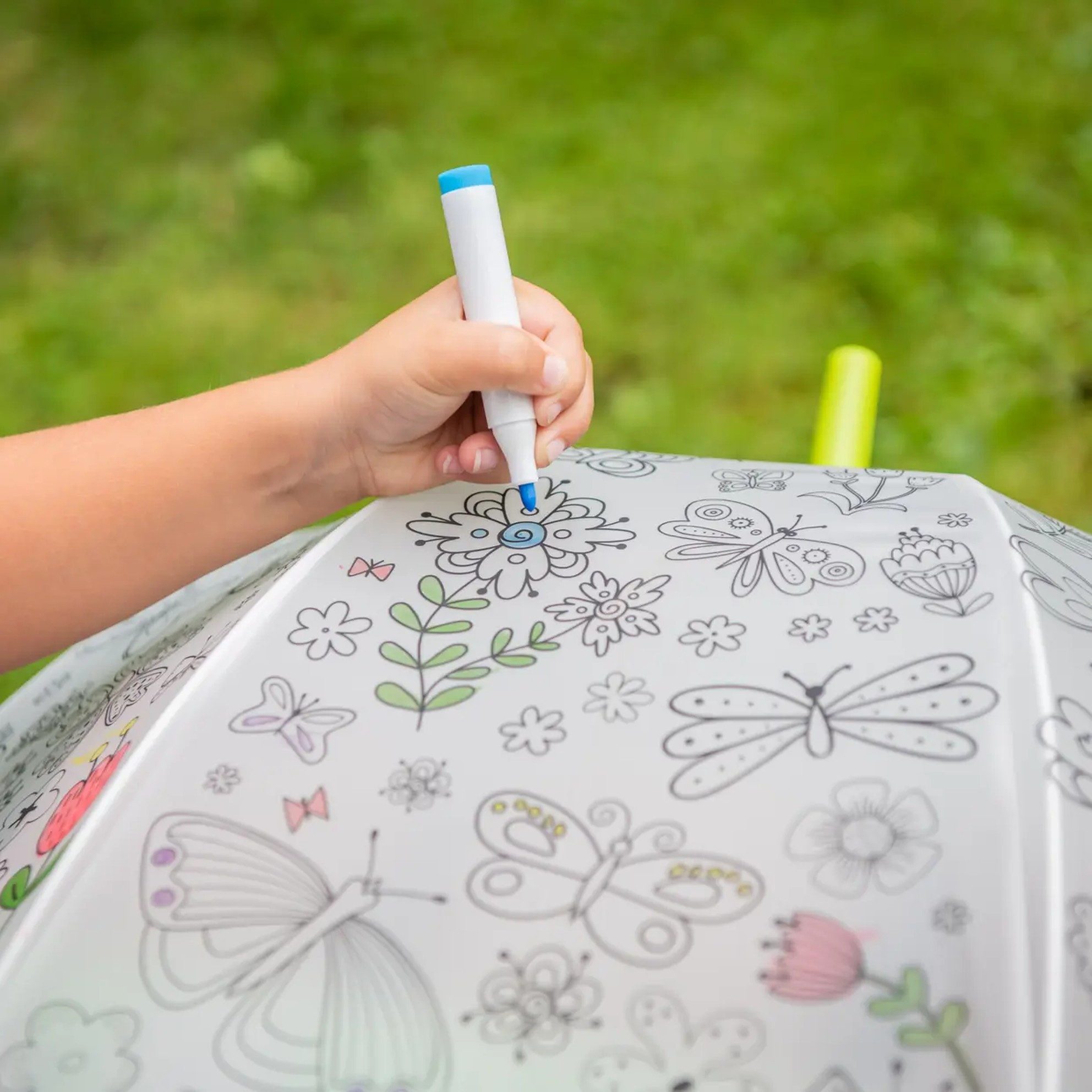esschert design Stockregenschirm PIY Regenschirm Schmetterlinge zum Bemalen für Kinder