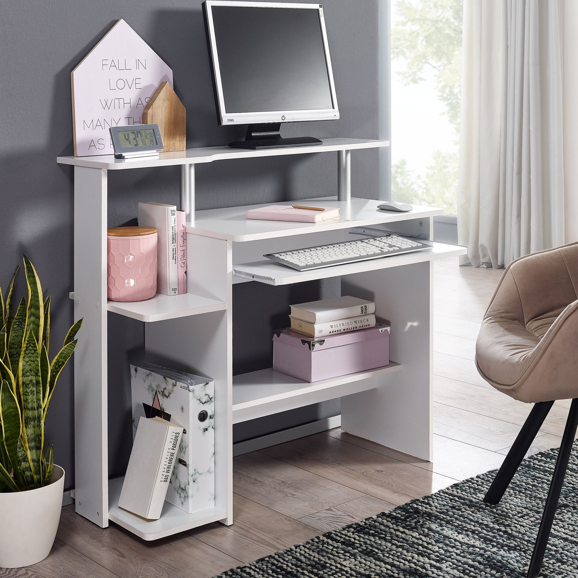 FINEBUY Schreibtisch SuVa1261_1 (Weiß 94x90,5x48,5 cm günstig online kaufen