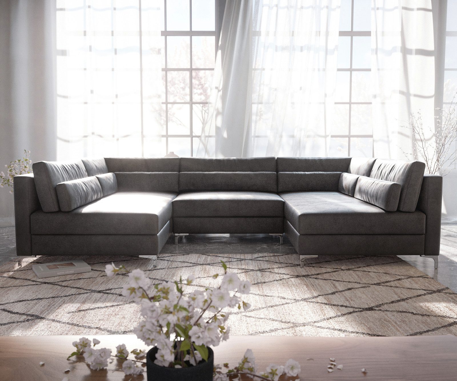 DELIFE Wohnlandschaft Elio, Lederimitat Vintage Anthrazit 300x185 cm mit Ho günstig online kaufen