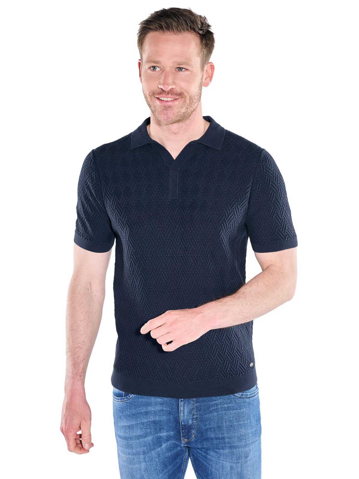 Poloshirt Herren Strick Polo-Shirt, Saphirblau