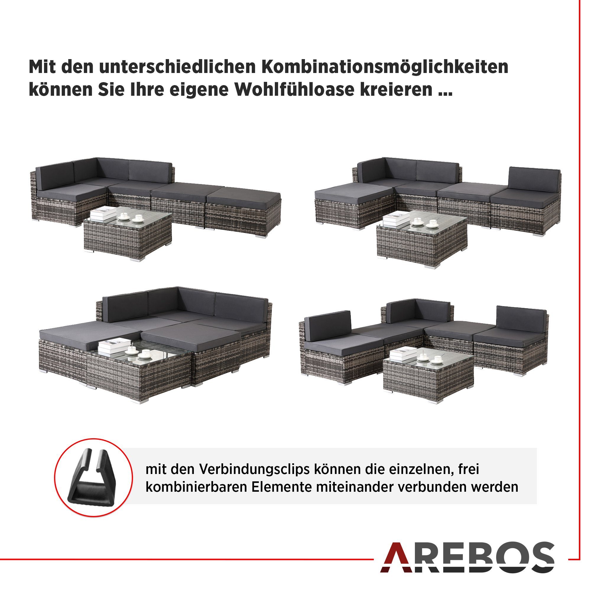 Arebos Gartenlounge-Set Polyrattan Gartenmöbel Lounge Sitzgruppe Schwarz Outdoor, (Set)