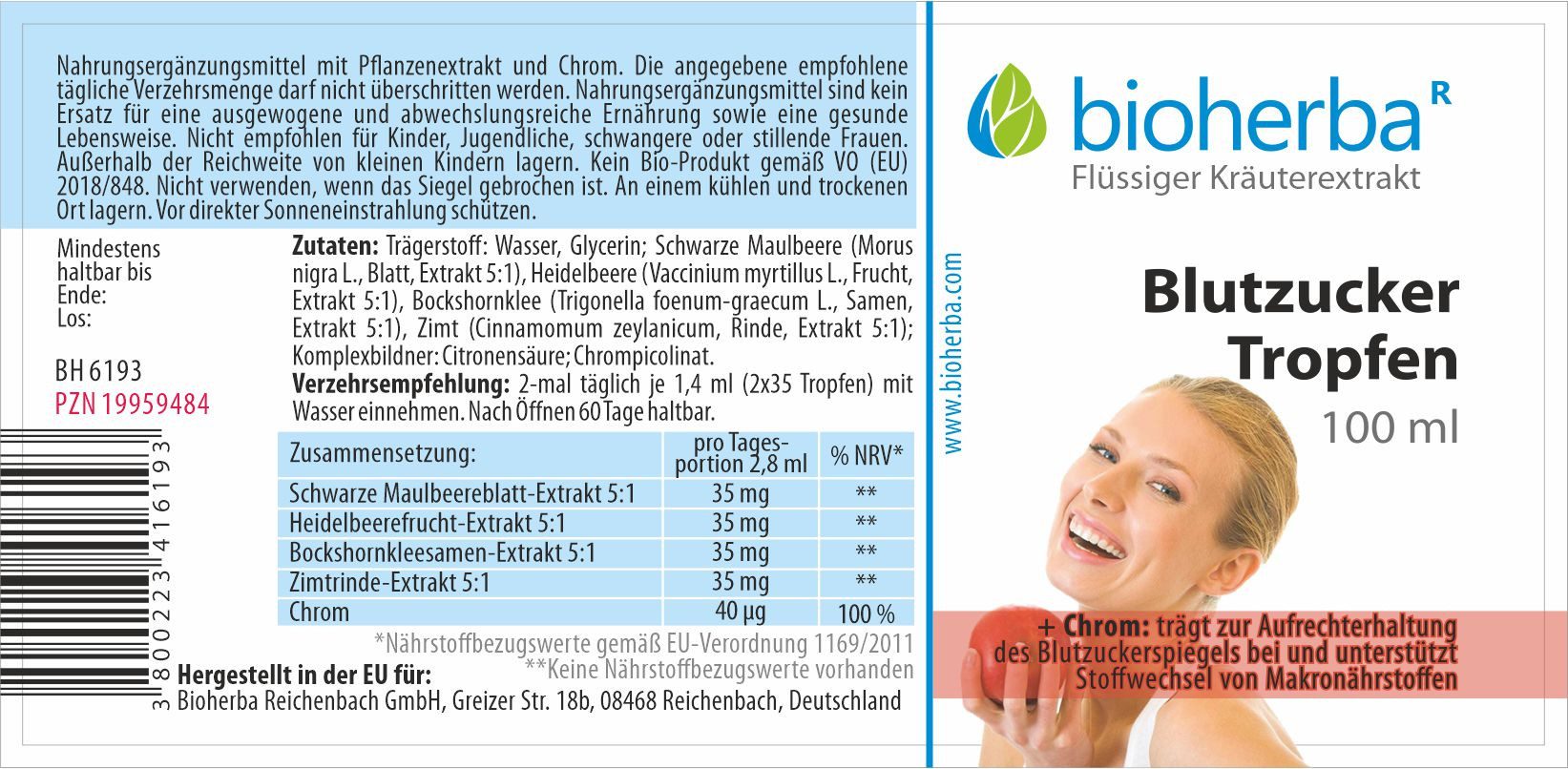 BIOHERBA R Blutzucker Tropfen Tinktur 100 ml Nahrungsergänzungsmittel