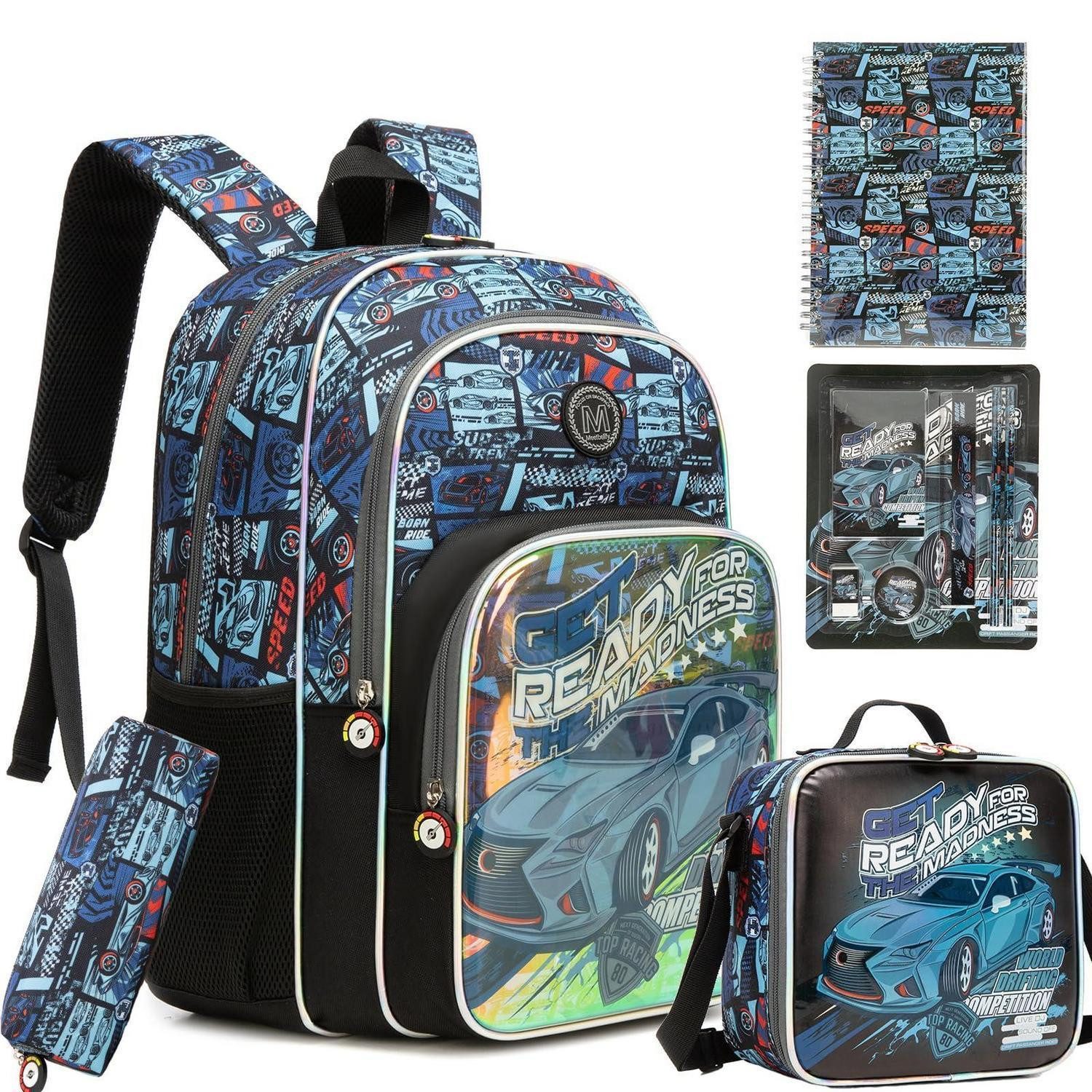 LuxusKollektion Schulranzen Schulrucksack Rennauto Jungen A-grau