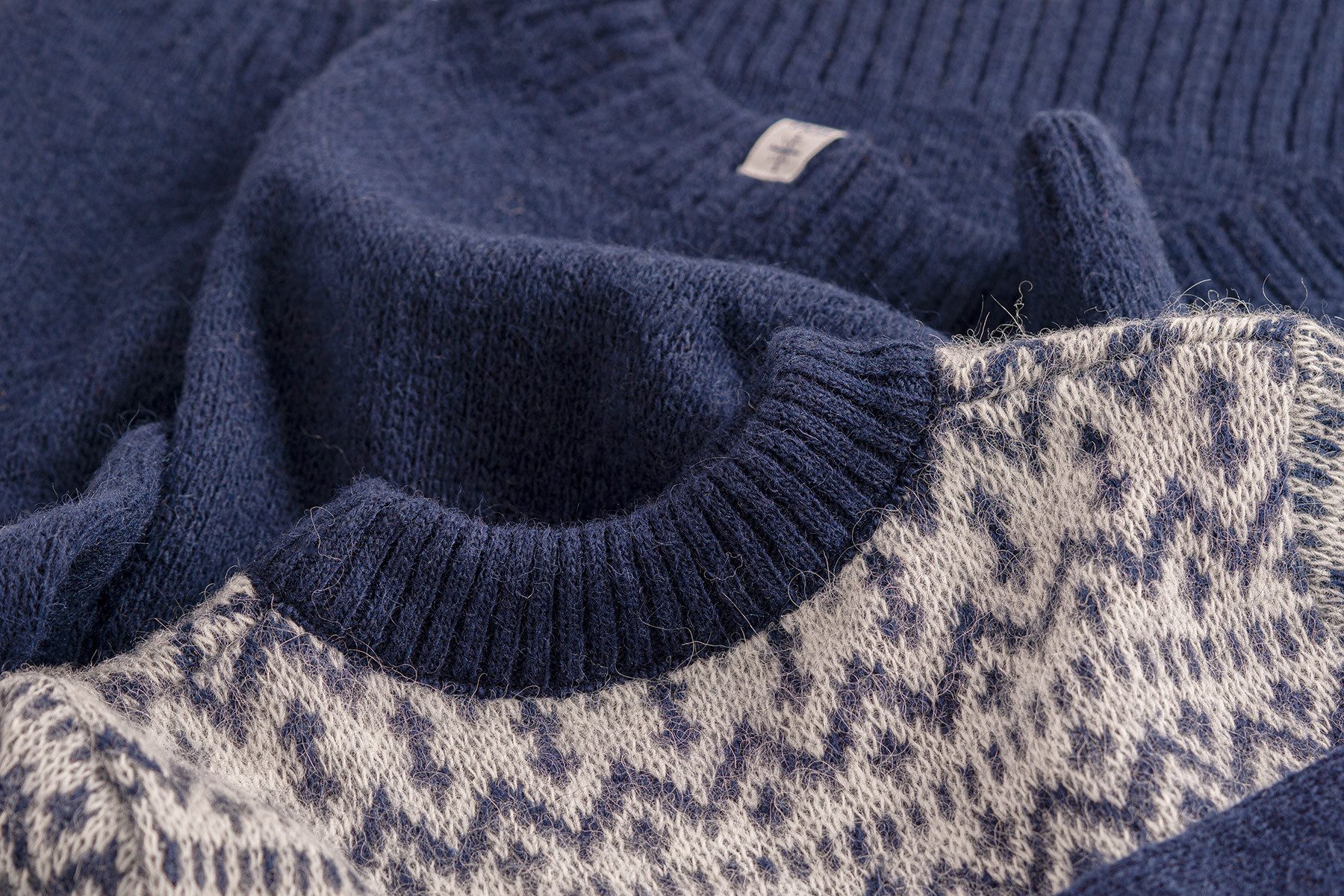 KIDKA Wollpullover Isländischer Pullover - Norwegerpullover für Damen / Herren - blau - aus rauer isländischer Wolle