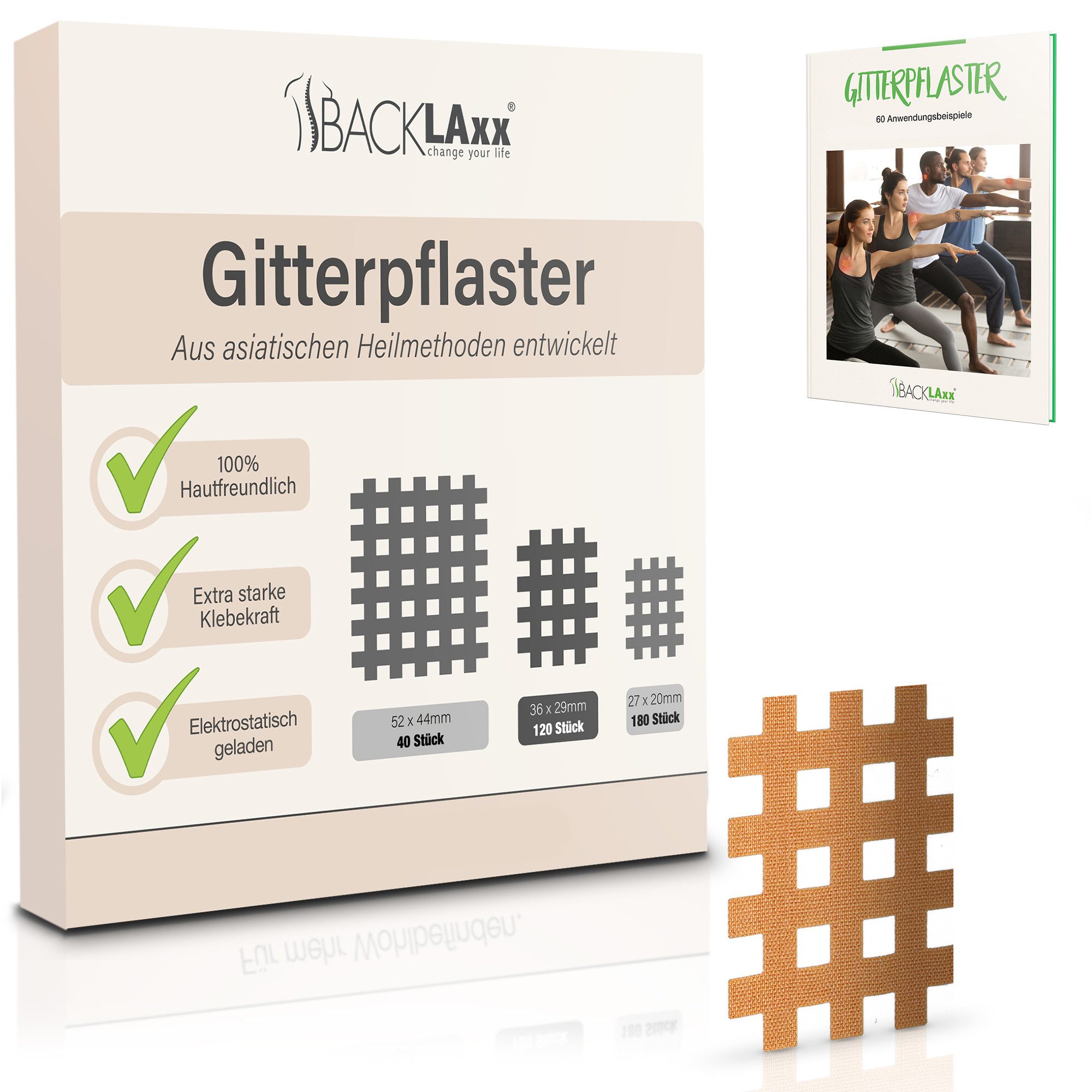 BACKLAxx® Kinesiologie-Tape Gitterpflaster Cross Tape Gittertape Kinesiotape (Typ a, b, c, 120-St) hautfreundlich, starke Haftung - für Alltag & Sport