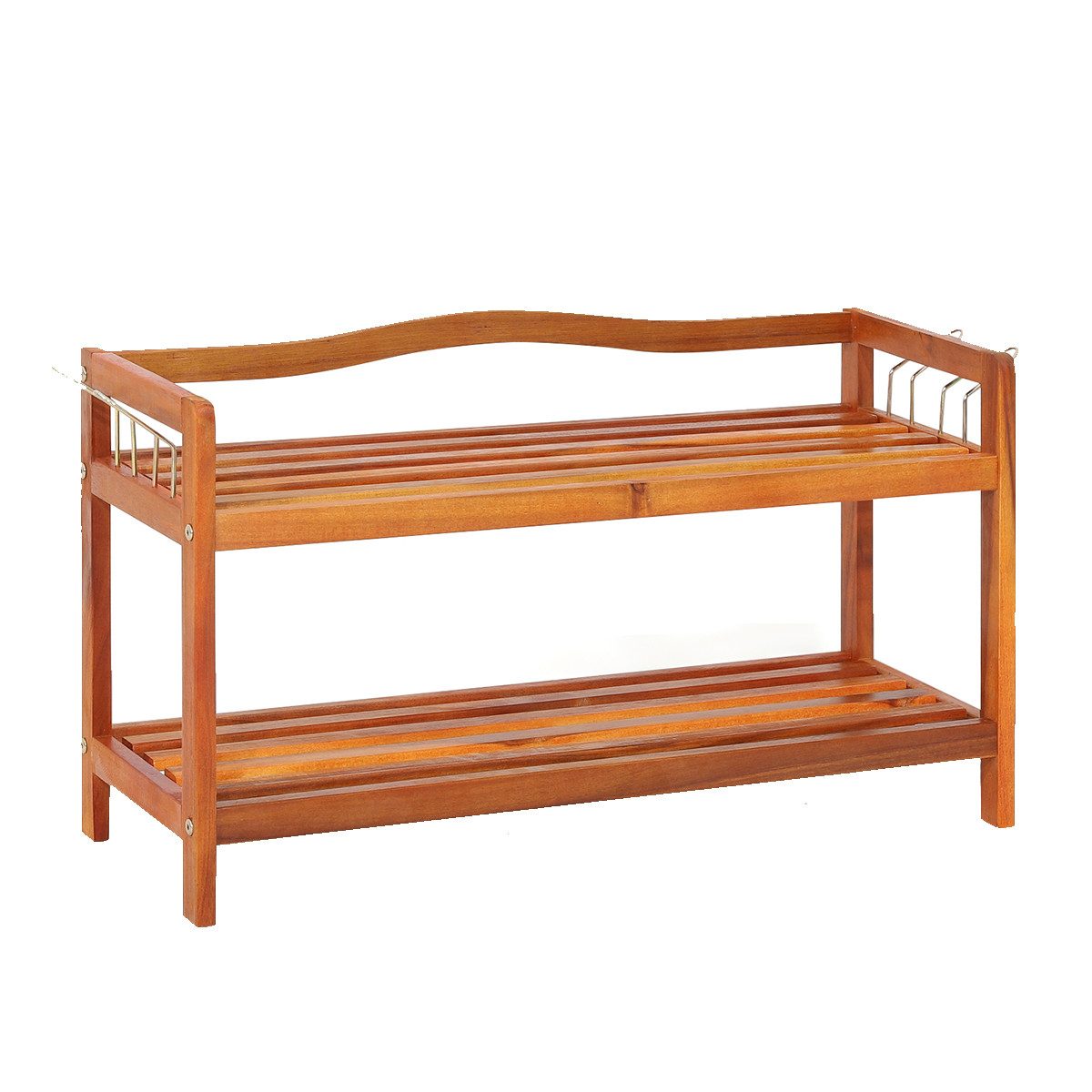COSTWAY Schuhregal, Holz Schuhablage mit seitlichen Metallhaken, 2 Ebenen
