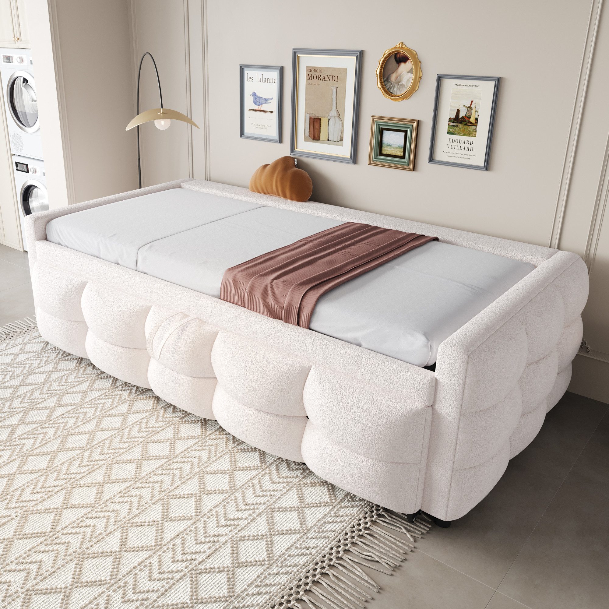 Flieks Daybett, Daybett Schlafsofa mit Ausziehbett 90/180x190cm Teddy-Samt Bezug