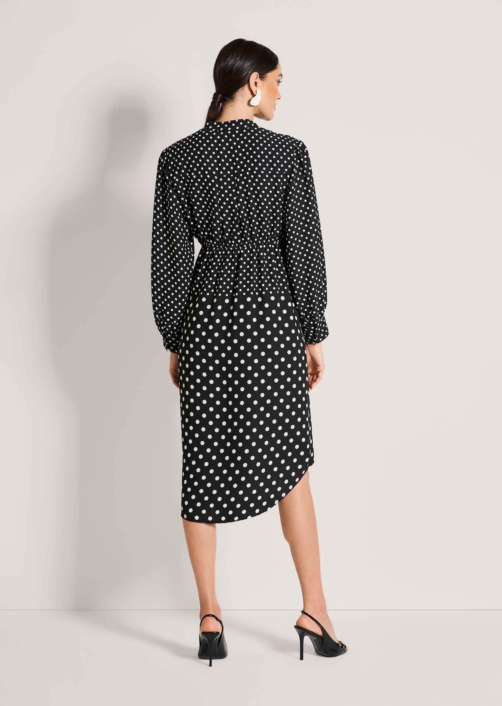 MADELEINE Midikleid Tupfenkleid mit Wickeloptik Sommerkleid mit Rundhals, Knopfleiste, Bindeband, Taschen und Langarm