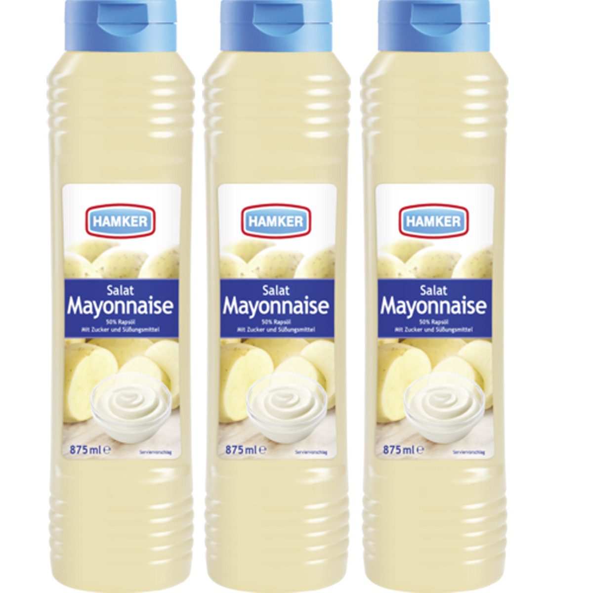 HAMKER Saucen, Hamker Salat Mayonnaise cremig fein würzig mit Rapsöl 875 ml 3er Pack