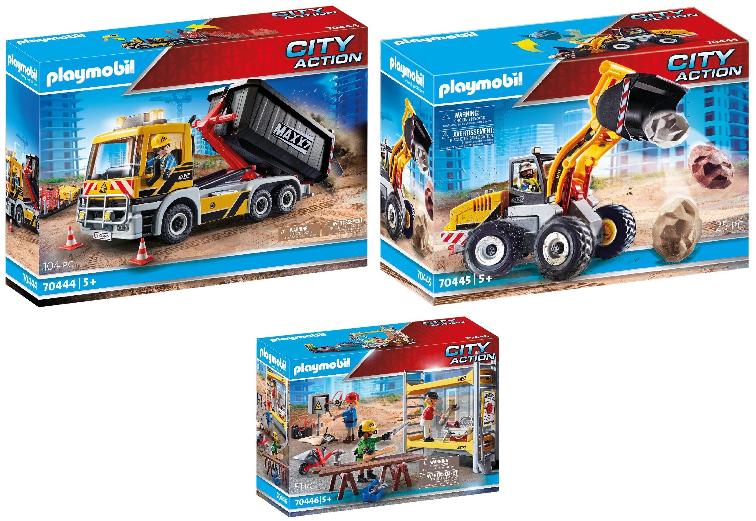 Playmobil® Konstruktions-Spielset 3er Set: 70444 LKW mit Wechselaufbau +  70445 Radla
