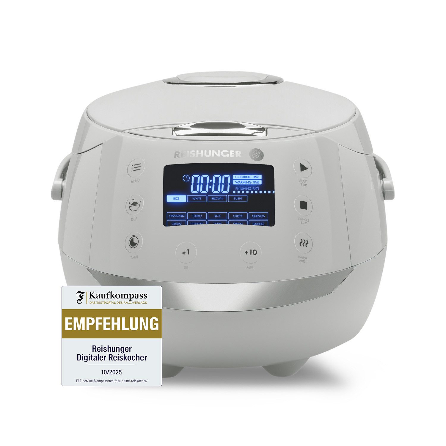Reishunger Reiskocher Digital – 1,5 L – Multikocher – 12 Programme – Keramikbeschichtung, 860 W, Timer- und Warmhaltefunktion, 7-Kochphasen-Technologie, LED-Display