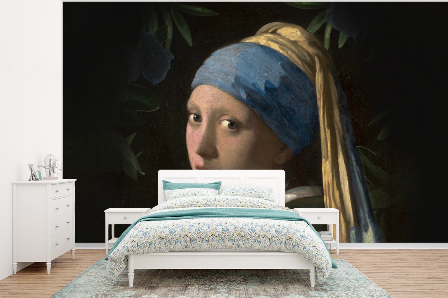 Wallpaper Blumen, - Fototapete dem bedruckt, Wohnzimmer, Vermeer (6 Tapete MuchoWow St), Schlafzimmer, Vinyl Matt, Perlenohrring - für Johannes Mädchen Das Kinderzimmer, mit