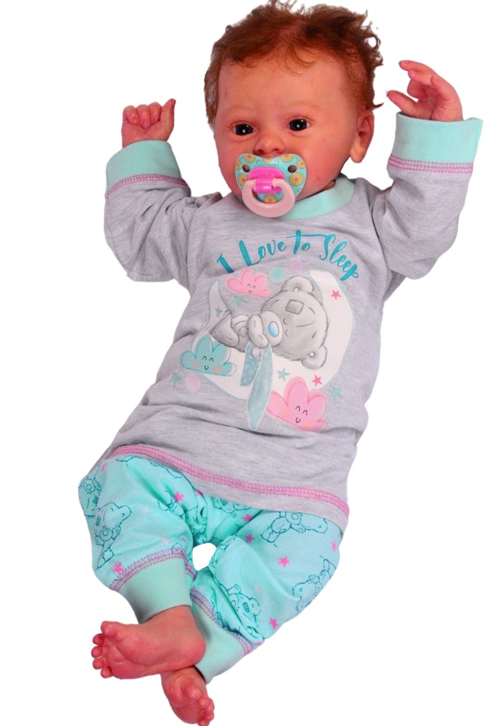 Pyjama Pyjama Schlafanzug für Babys und Kleinkinder in Grau aus reiner Baumwolle, 62 68 74 80 86 92 mit Bärchen
