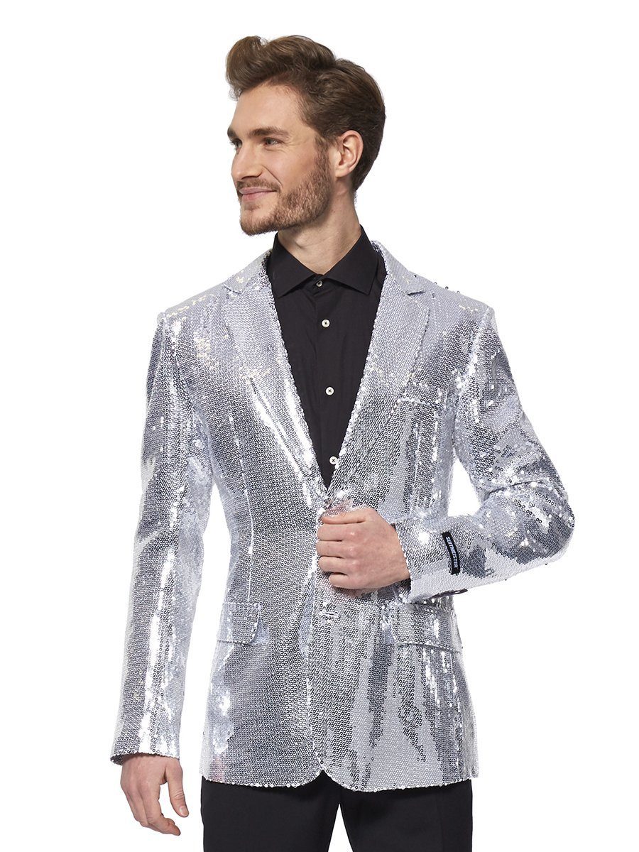 SuitMeister Kostüm SuitMeister Glitzerjacke silber, Eine silberne Discokugel zum Anziehen!