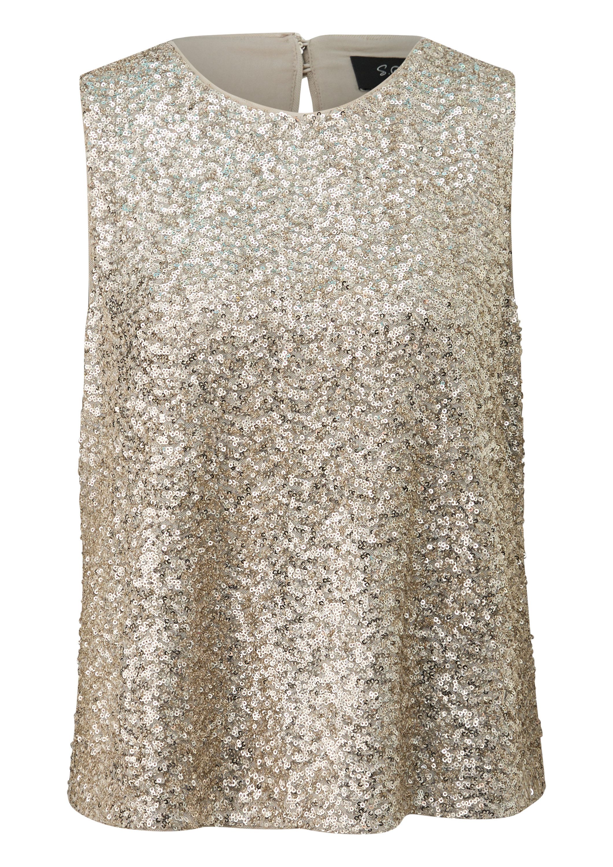 s.Oliver Blusentop Bluse Ärmelloses Blusentop mit Pailletten und Rundhalsau günstig online kaufen