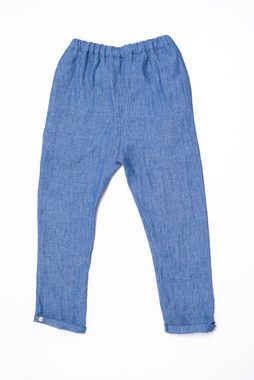 Zimt & Grün Leinenhose Leinen-Hose Kai, Gummibund mit Kordel, Jeans Blau elastichen