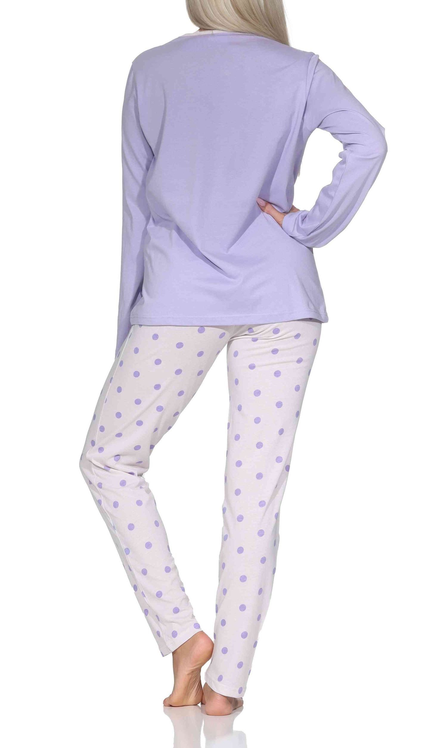 Normann Pyjama Normann Damen Schlafanzug langarm Pyjama in Tupfen Punkte Optik – Bild 4 von 5
