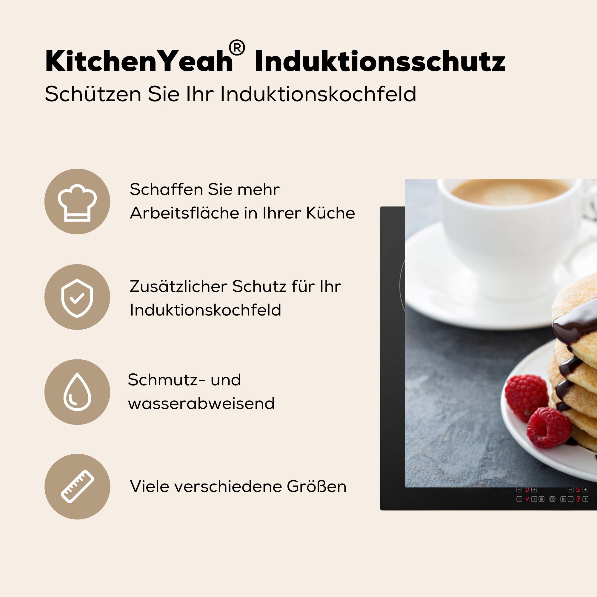 von 81x52 Ceranfeldabdeckung tlg), Vinyl, für cm, die Pfannkuchen, küche, Schokoladensauce Herdblende-/Abdeckplatte fließt Schutz (1 Induktionskochfeld den MuchoWow Die