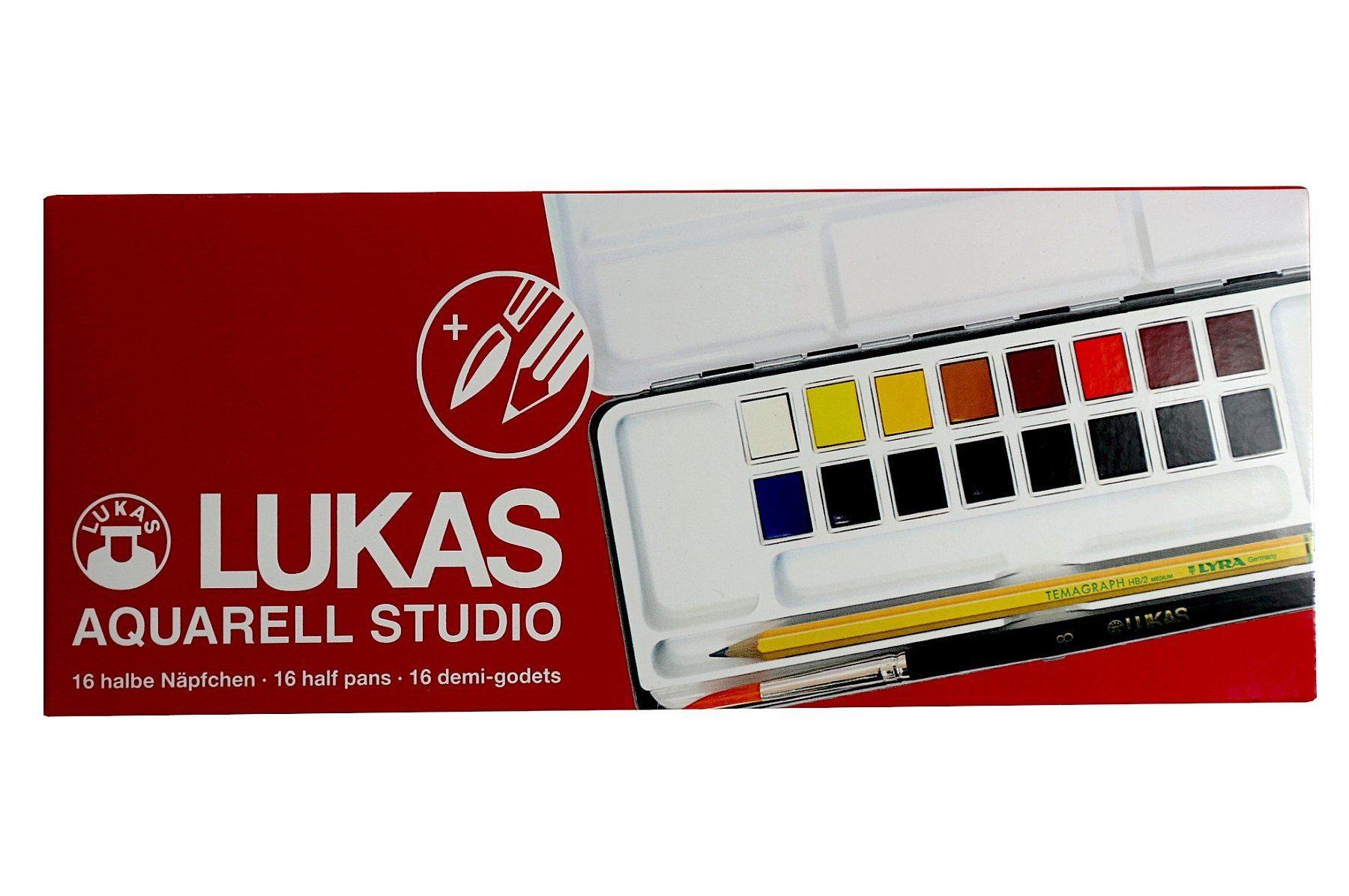 Lukas-Nerchau GmbH Aquarellfarbe AQUARELL STUDIO Metallkasten 16 x 1/2 Näpfchen, Pinsel, Stift