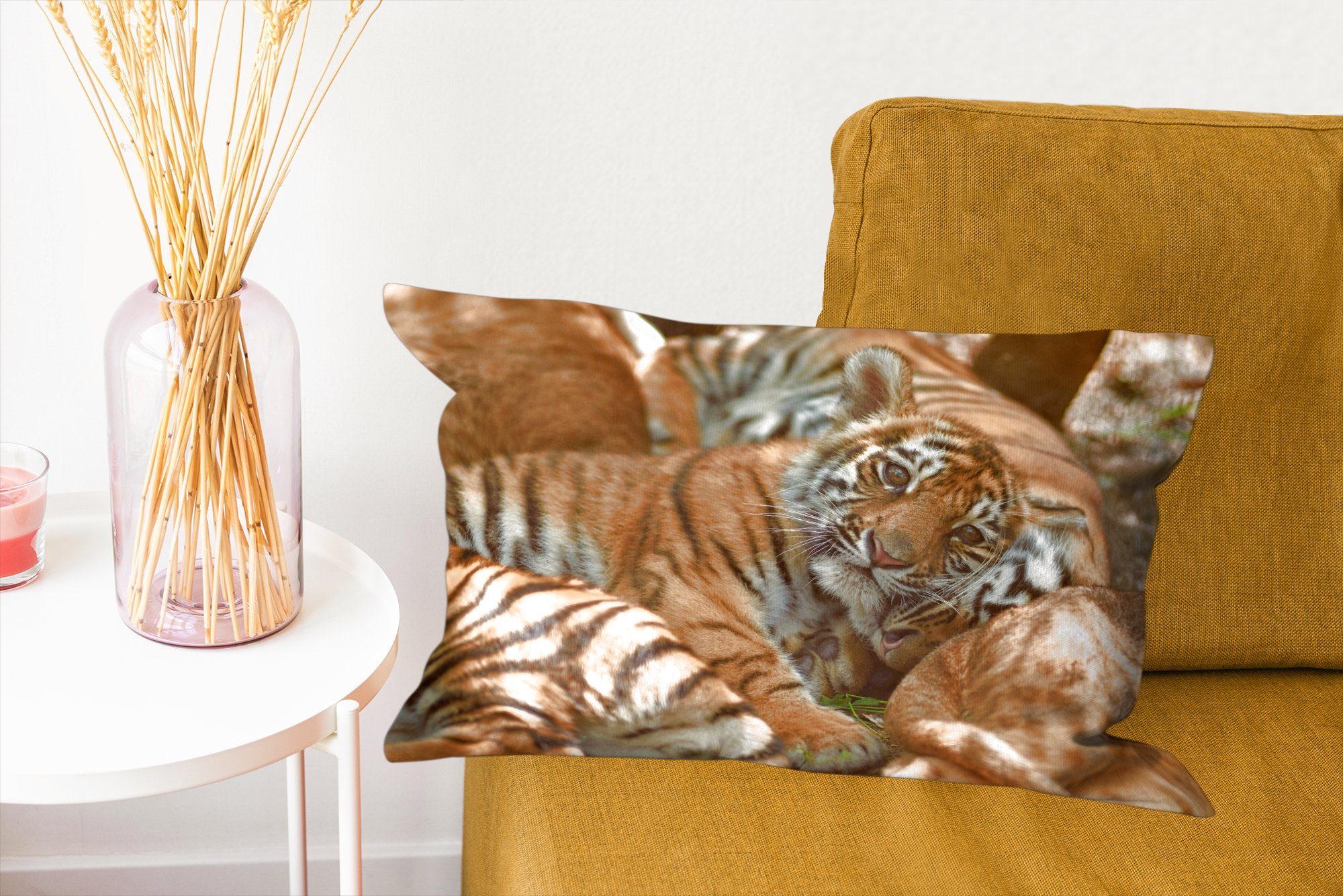 Tiger MuchoWow Junglöwe - Füllung, Dekokissen Dekoration, Zierkissen, Wohzimmer Sonne, mit - Dekokissen Schlafzimmer