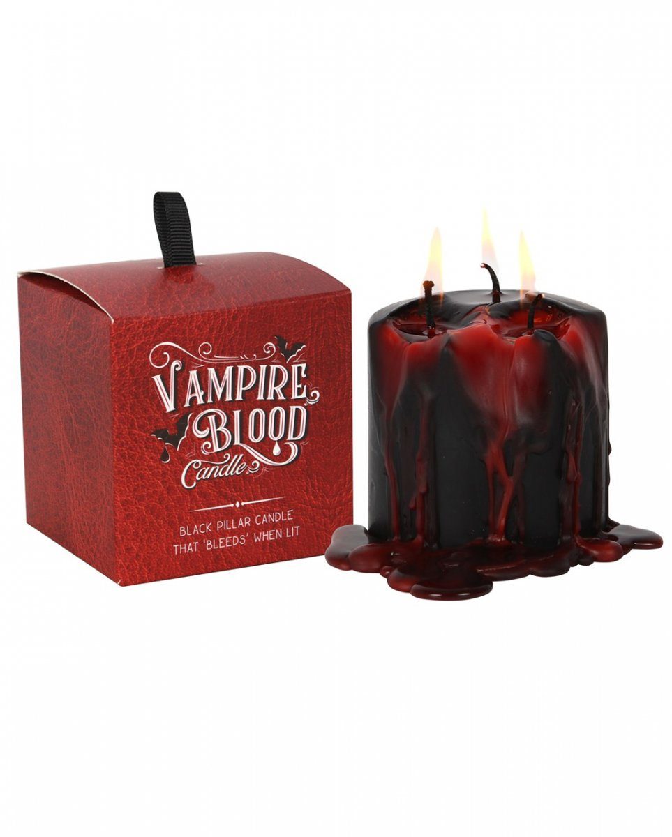 Kleine Vampirblut Stumpenkerze Horror-Shop Schwarze mit Kerzenständer 7,6cm
