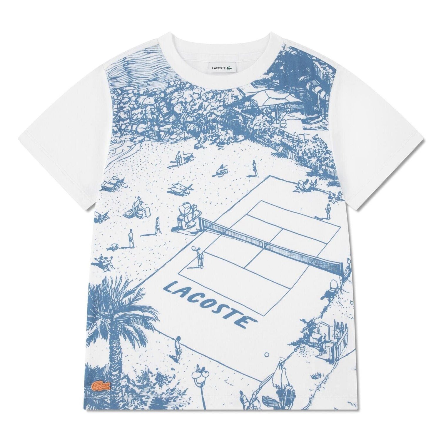 Lacoste T-Shirt Lacoste Kinder T-Shirt – Tennisplatz-Print, Weiß