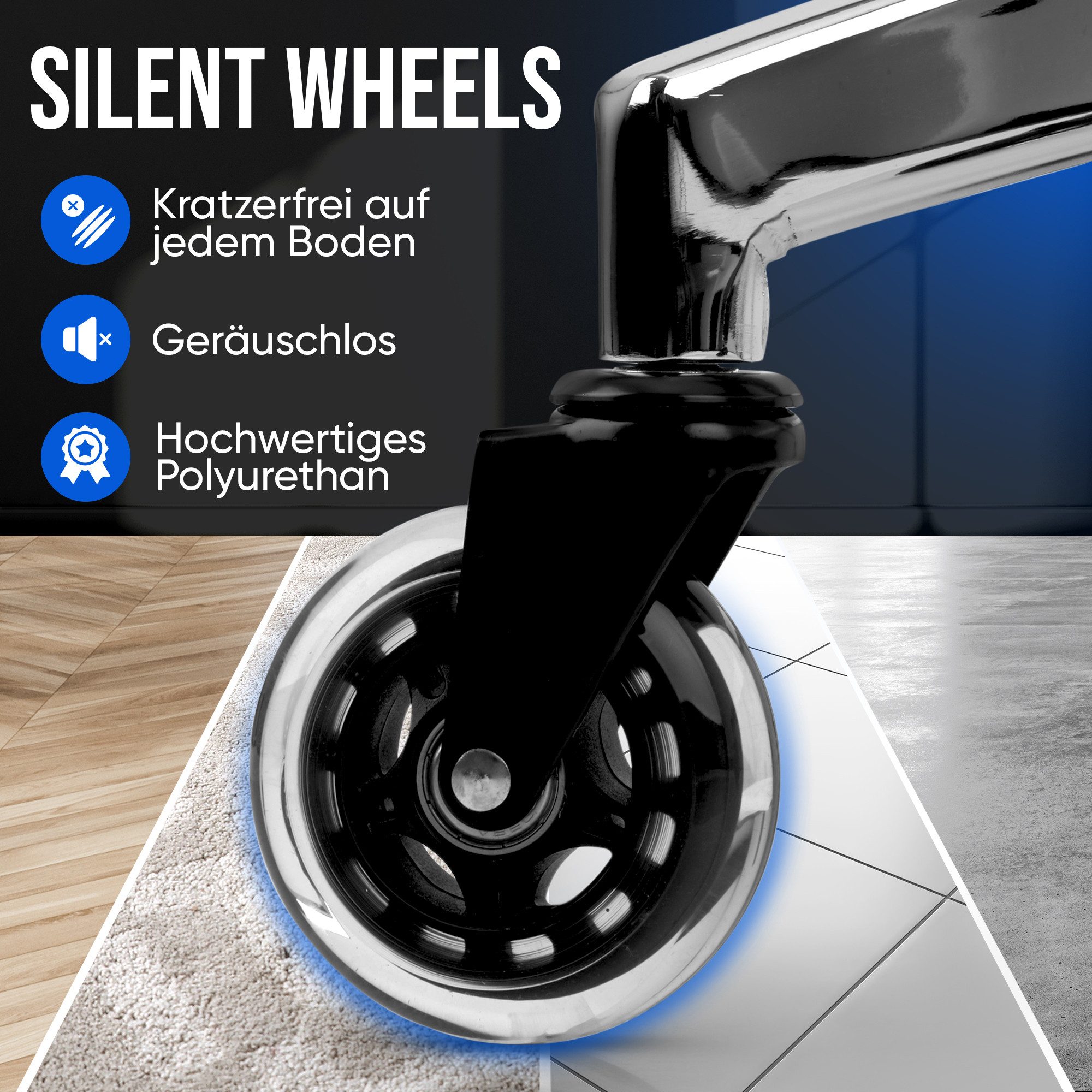 ELITESEATS Bürostuhl Ergonomisch [TESTSIEGER] Kratzerfreie Rollen Atmungsaktiv (Ergonomischer Schreibtischstuhl, Büro Stuhl 150 kg Belastbar), Gaming Stuhl, Com – Bild 5 von 5