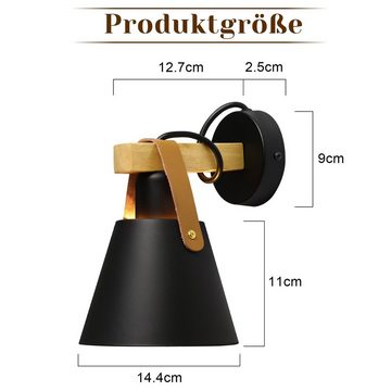 ZMH Wandleuchte Schwarz Vintage Wandlampe Holz E27 Industrie Innenbeleuchtung, LED wechselbar