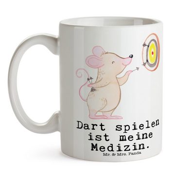 Mr. & Mrs. Panda Tasse Maus Dart spielen - Weiß - Geschenk, Sportart, Tasse Motive, Dart Tur, Keramik, Exklusive Motive