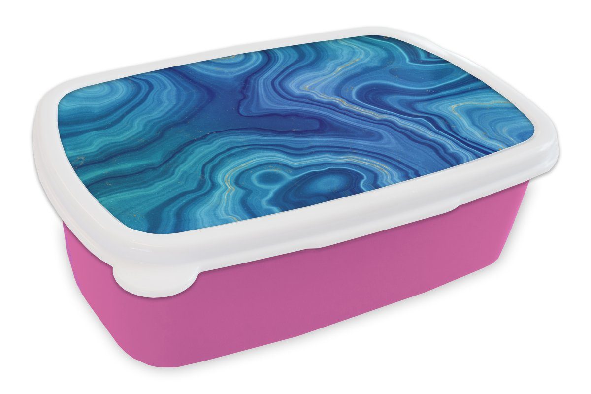 MuchoWow Lunchbox Marmor - Achat - Blau - Steine, Kunststoff, (2-tlg), Brotbox für Erwachsene, Brotdose Kinder, Snackbox, Mädchen, Kunststoff rosa