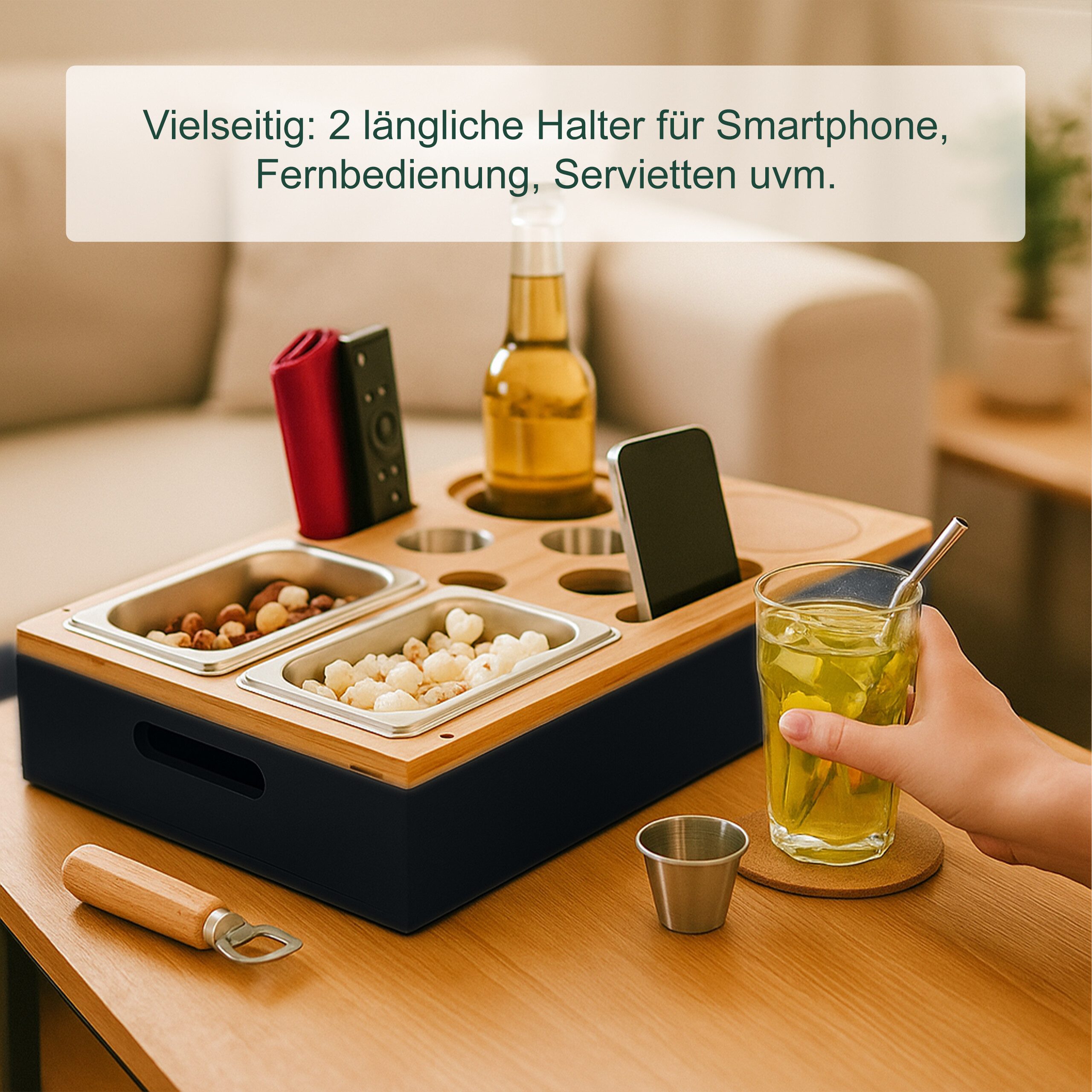 relaxdays Tabletttisch Couchbar mit Zubehör (9-St), schwarz – Bild 2 von 5