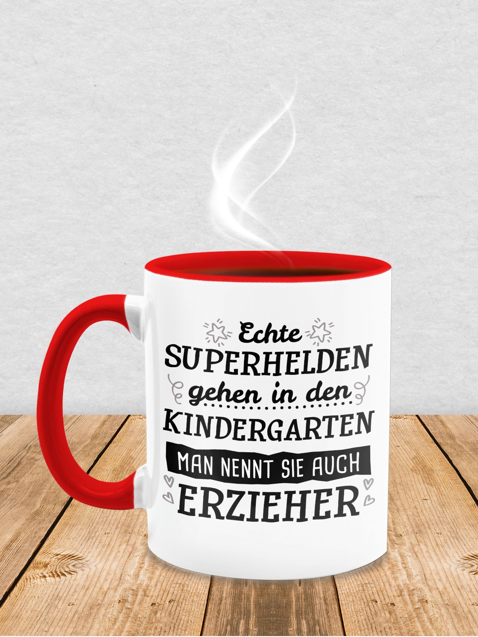 Kindergarten Kaffeetasse Job Erzieher, - 1 Tasse Rot den Superhelden gehen Keramik, Echte Shirtracer in Geschenk