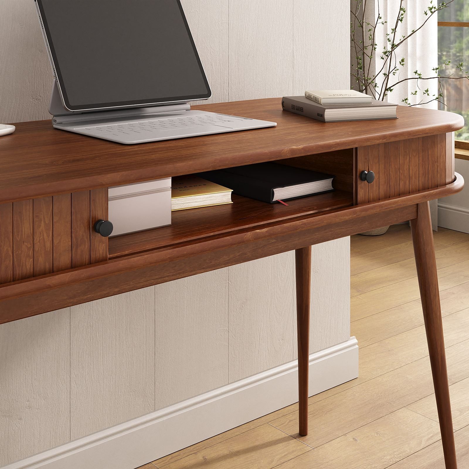 IDIMEX Schreibtisch JARI, Home Office Tisch mit Stauraum aus Kiefer Massivholz Kastanien farben