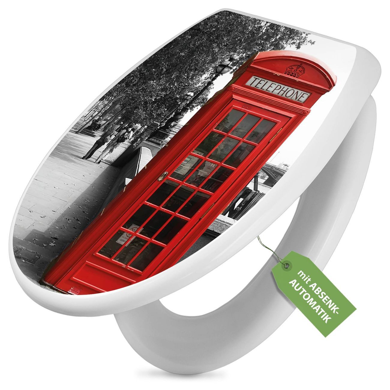 banjado WC-Sitz mit Absenkautomatik Motiv London Red Telephone (umweltfreundliches Material, integrierte Scharniere), 44,5 x 37 x 5 cm