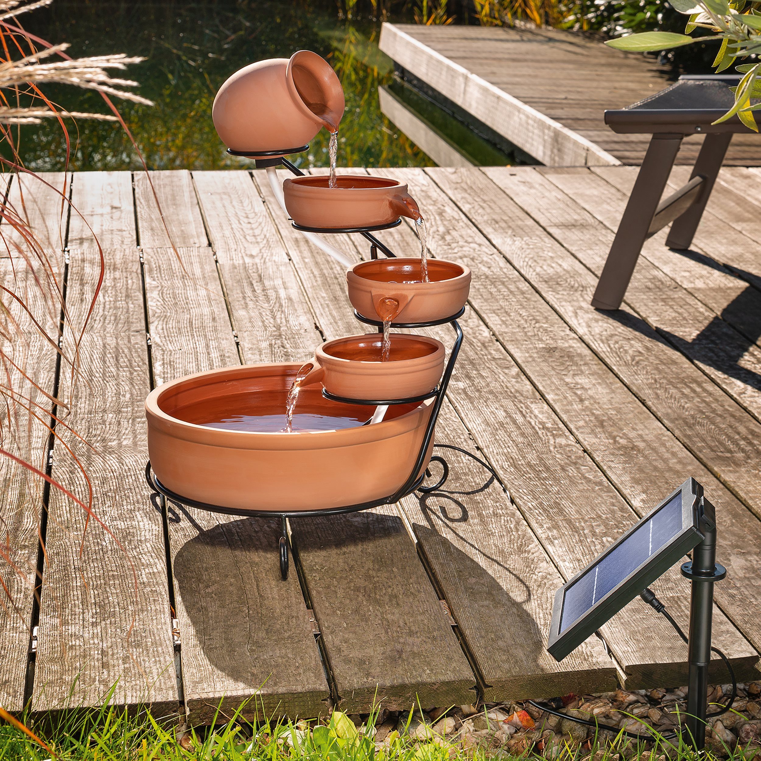 esotec Gartenbrunnen Solar Kaskadenbrunnen Livorno aus Keramik, terrakotta, H=55cm 101302, (Komplettset)