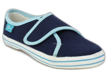 Beck Leichter Leinenschuh Basic Blau Hausschuh (für drinnen und draußen geeignet, für Mädchen und Jungs) verstellbarer Klettverschluss, atmungsaktive Baumwolle