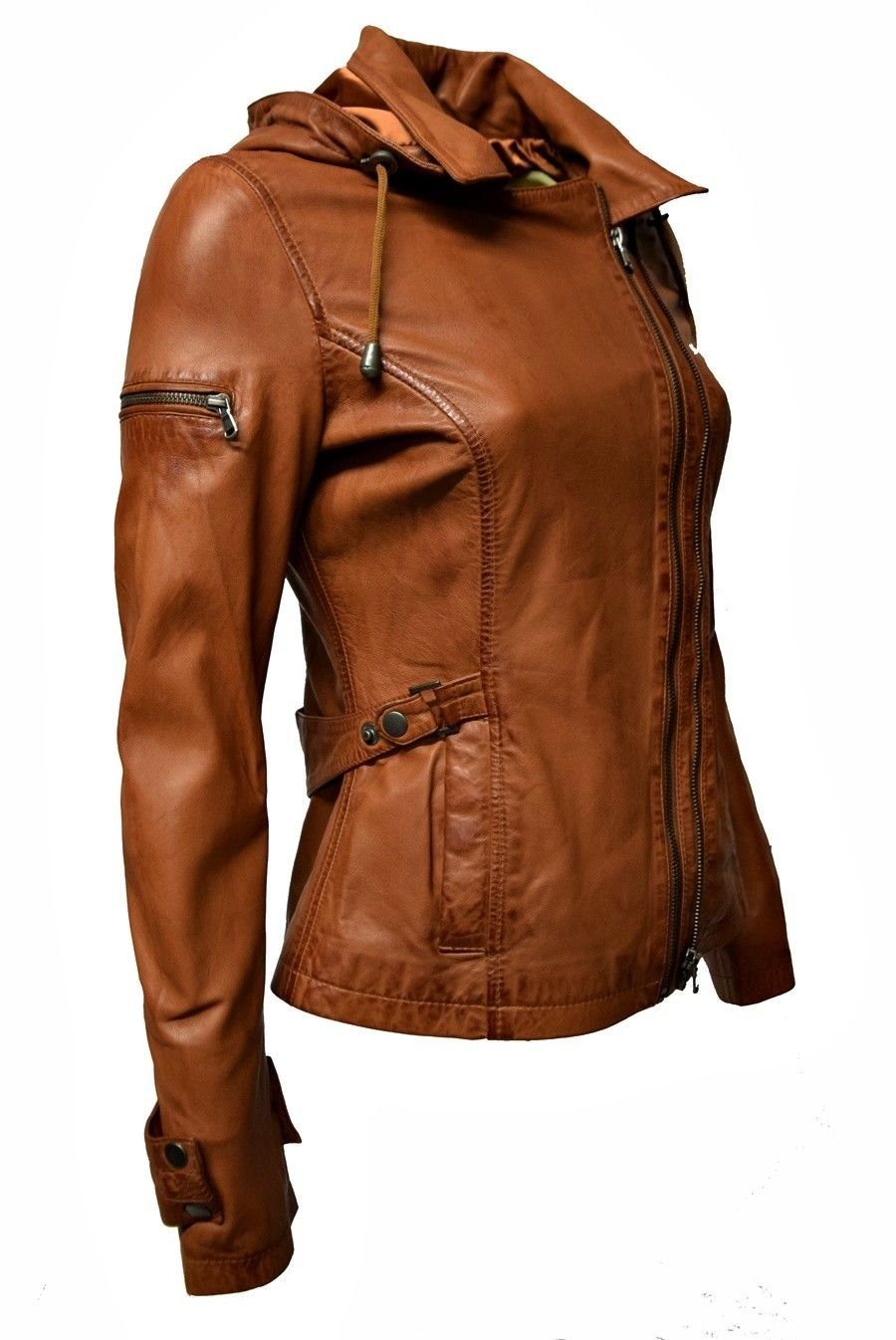 Zimmert Leather Braun mit Dana Kapuze, Cognac, weiches Leder, (1-St) Lederjacke