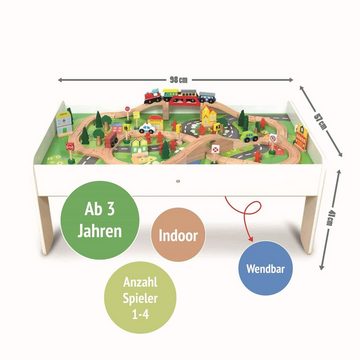 Coemo Spielzeug-Eisenbahn, Set: Spieltisch und 90 tlg. Holzeisenbahn