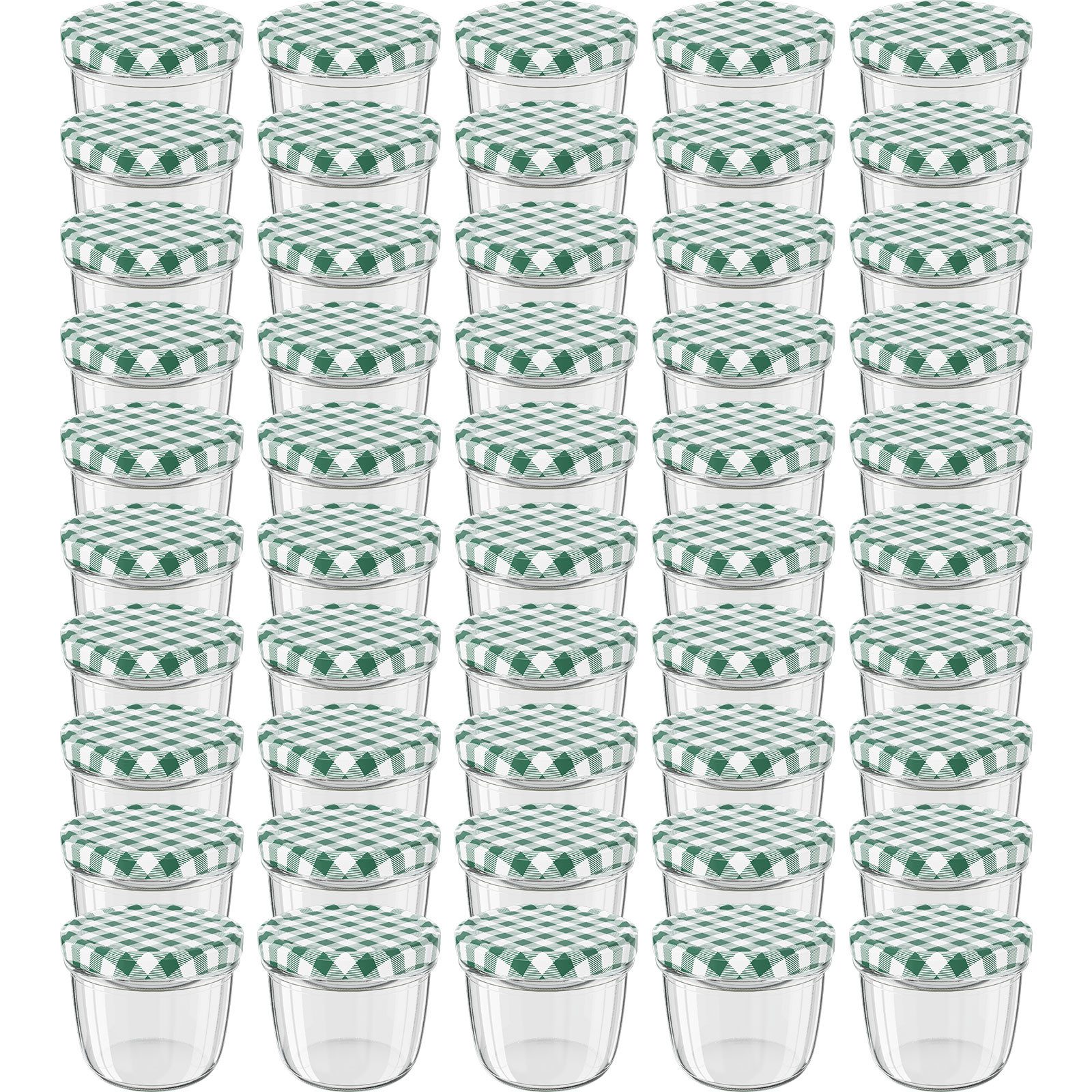 Wellgro Vorratsglas Einmachgläser Schraubdeckel grün kariert - 230 ml, (50-tlg)