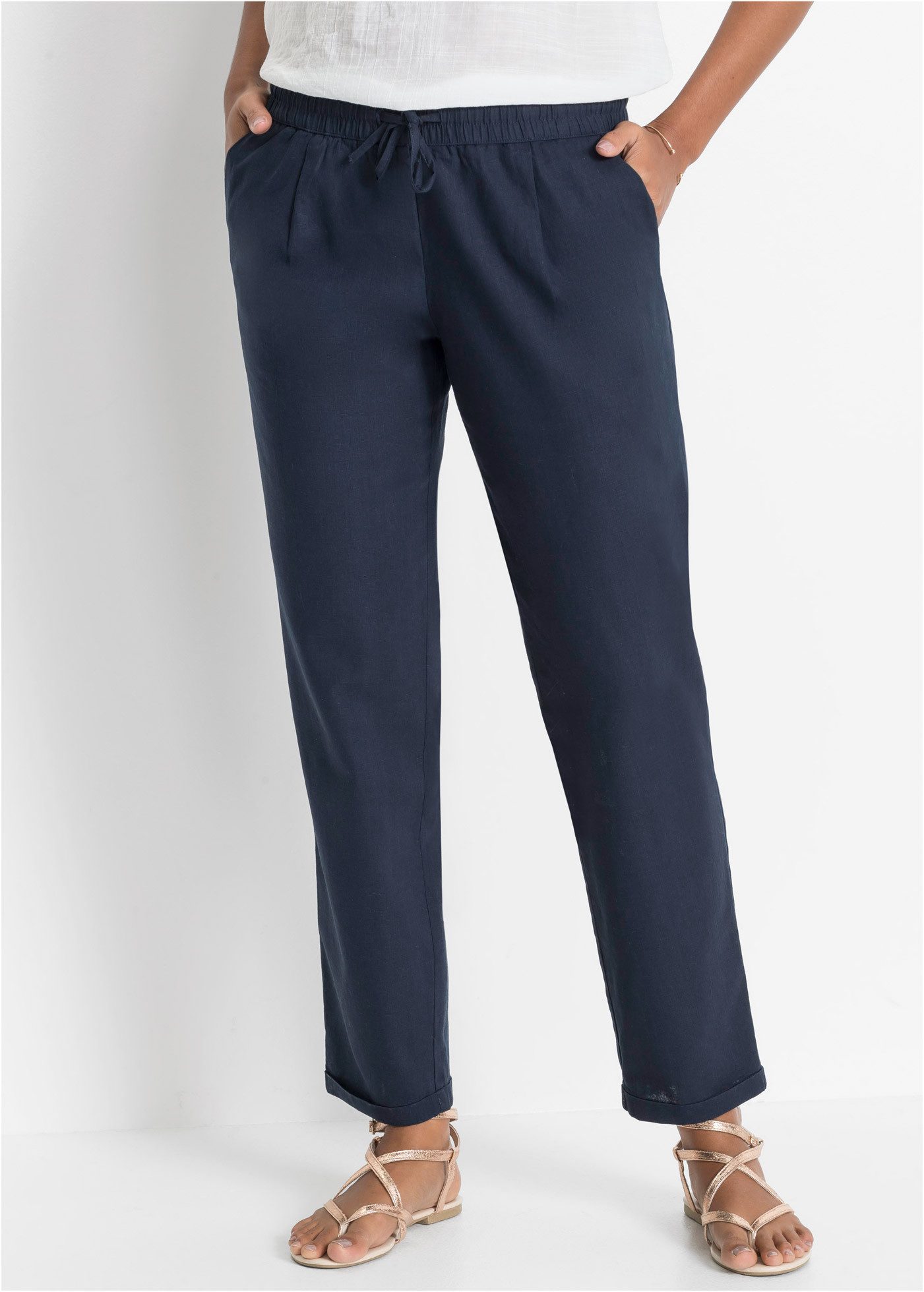 bonprix Leinenhose (1-tlg) aus Leinen und Lyocell, mit Elastik-Bündchen, Regular Fit