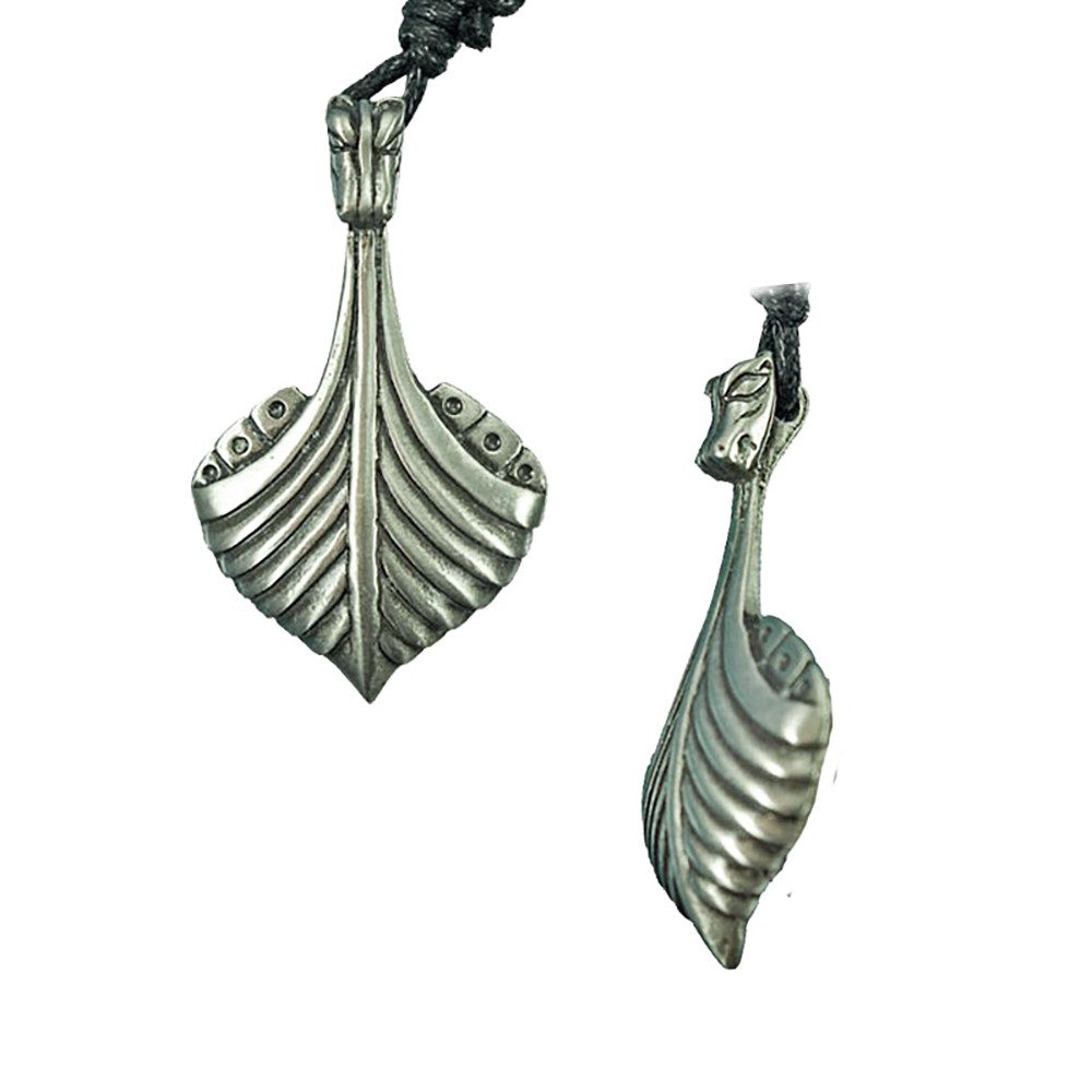 HOPLO Kettenanhänger Wikinger Drachenboot Anhänger Schmuck Zinn 50x30mm mit Schnur