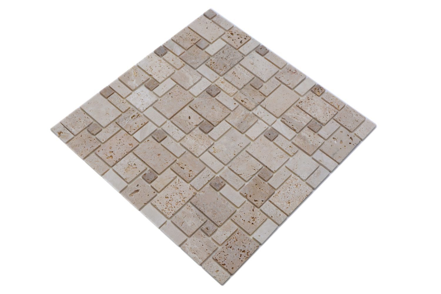 Mosani Wandfliese Travertinmosaik Mosaikfliesen Selbstklebend mix beige matt, Travertin, Dekorative Wandverkleidung