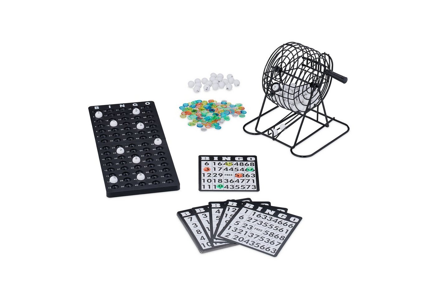 relaxdays Spiel Bingo-Spiel Set für Kinder & Erwachsene, Bingo-Spiel