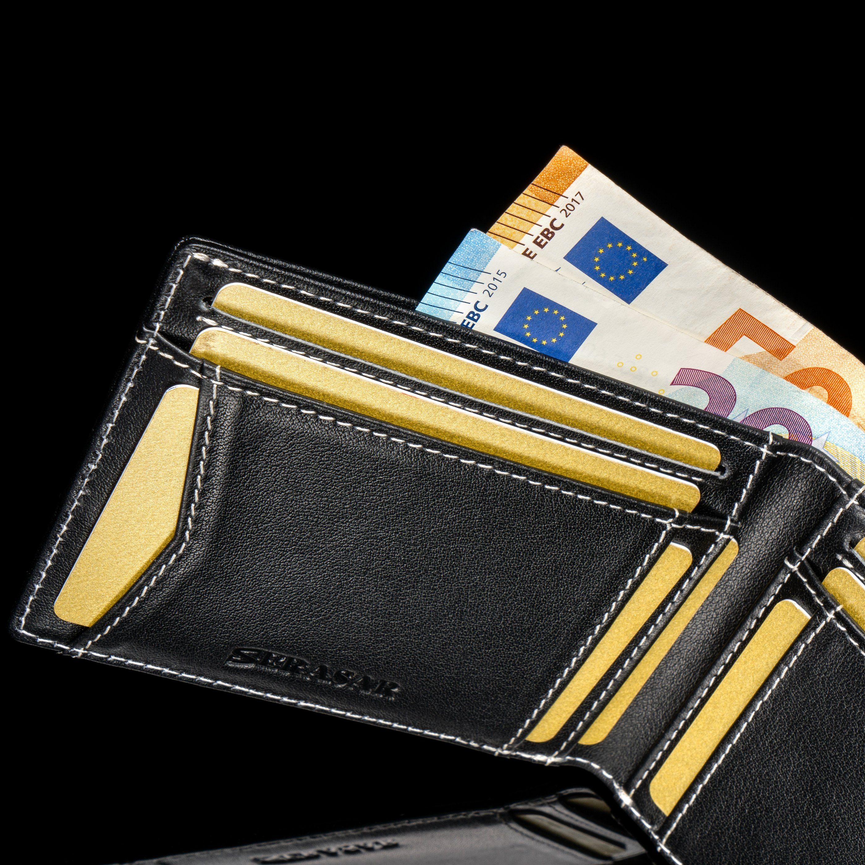 (1-tlg), Wallet ohne ohne mit RFID-Schutz Geldbörse Münzfach inkl. "Clever" Münzfach Geschenkbox Schwarz/Weiß SERASAR