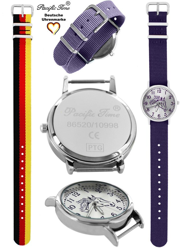 Pacific Time Quarzuhr Set und Deutschland Design Match Armbanduhr - Kinder Mix violett violett und Gratis Versand Wechselarmband, Pferd