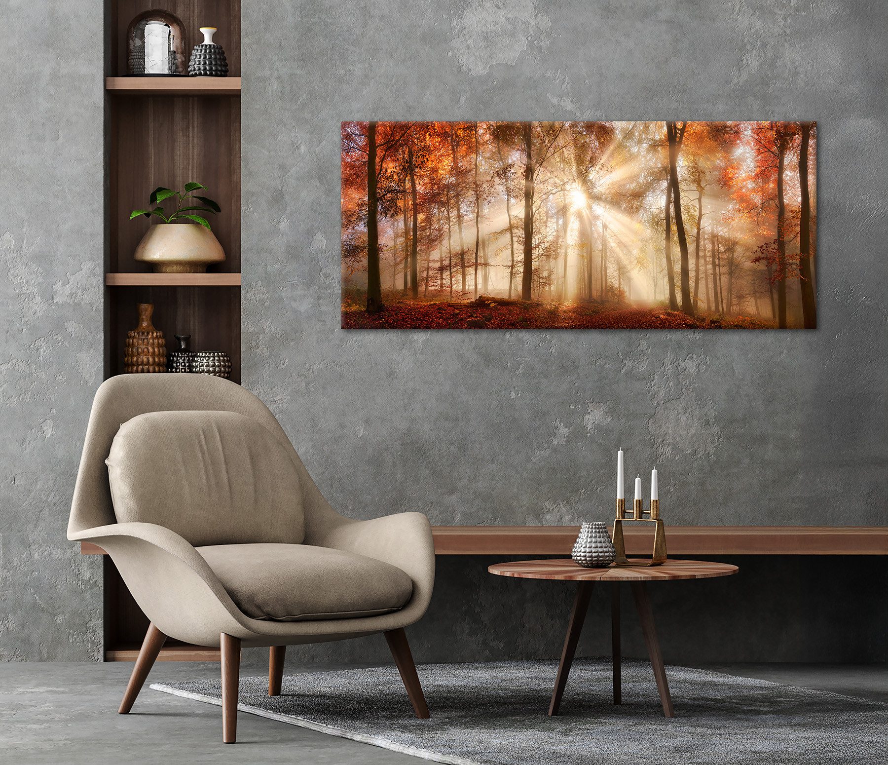 Bönninghoff Leinwandbild Wandbild HERBSTWALD XXL 60x140 cm – Leinwandbild Keilrahmen Deko, Wald (1 St), auf Keilrahmen gespannt – Bild 2 von 5